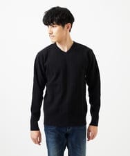 MKFAD60099 MK MICHEL KLEIN HOMME(MKミッシェルクランオム) 【Vネック/洗濯機で洗える】ランダムタック ストライプニット ネイビー