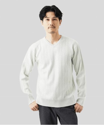 MKFAD60099 MK MICHEL KLEIN HOMME 【Vネック/洗濯機で洗える】ランダムタック ストライプニット