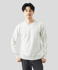 MKFAD60099 MK MICHEL KLEIN HOMME(MKミッシェルクランオム) 【Vネック/洗濯機で洗える】ランダムタック ストライプニット ライトグレー