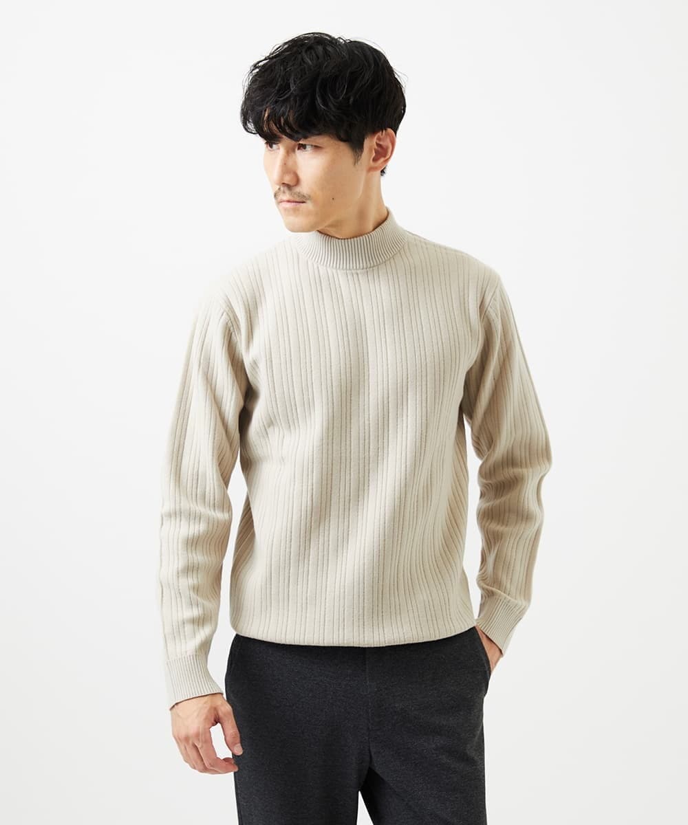 MKFAD61099 MK MICHEL KLEIN HOMME(MKミッシェルクランオム) モックネックニット / ランダムタックストライプ アイボリー