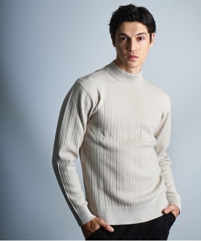 MKFAD61099 MK MICHEL KLEIN HOMME 【洗濯機で洗える】モックネックニット / ランダムタックストライプ