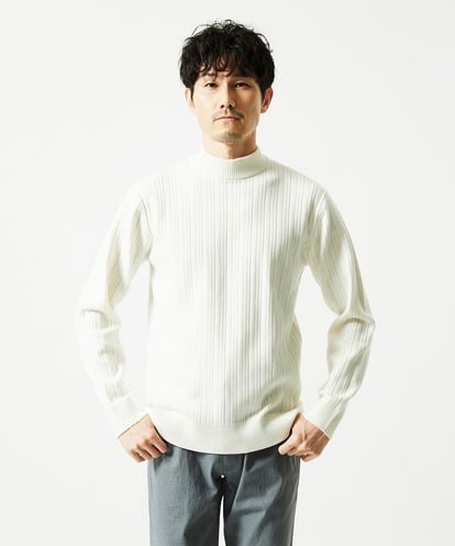 MKFAD61099 MK MICHEL KLEIN HOMME モックネックニット / ランダムタックストライプ