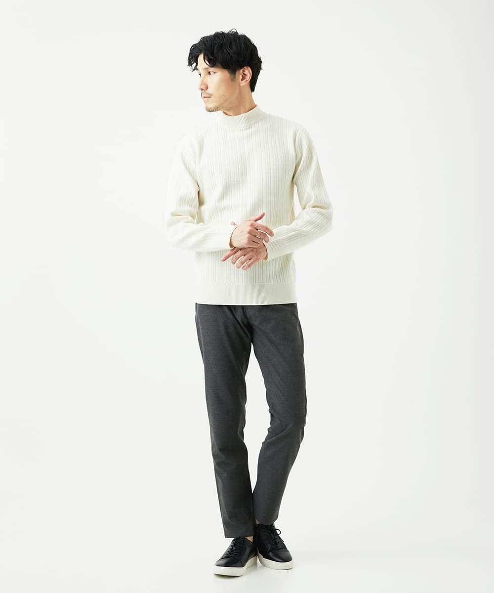 MKFAD61099 MK MICHEL KLEIN HOMME(MKミッシェルクランオム) モックネックニット / ランダムタックストライプ ホワイト