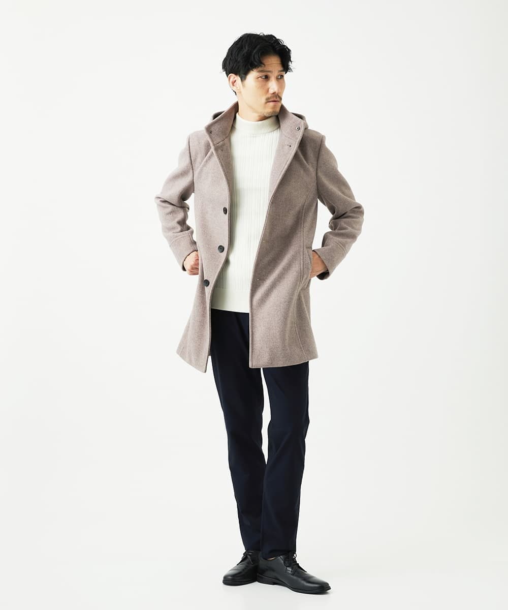 MKFAD61099 MK MICHEL KLEIN HOMME(MKミッシェルクランオム) モックネックニット / ランダムタックストライプ ホワイト