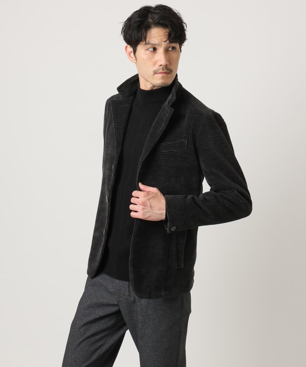 MKFAD61099 MK MICHEL KLEIN HOMME(MKミッシェルクランオム) モックネックニット / ランダムタックストライプ ブラック