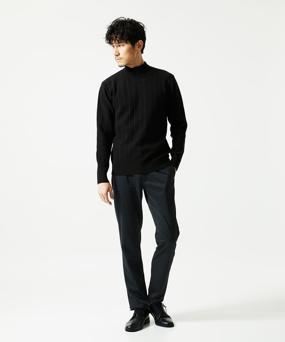 MKFAD61099 MK MICHEL KLEIN HOMME(MKミッシェルクランオム) モックネックニット / ランダムタックストライプ ブラック