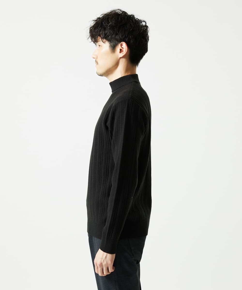 MKFAD61099 MK MICHEL KLEIN HOMME(MKミッシェルクランオム) モックネックニット / ランダムタックストライプ ブラック