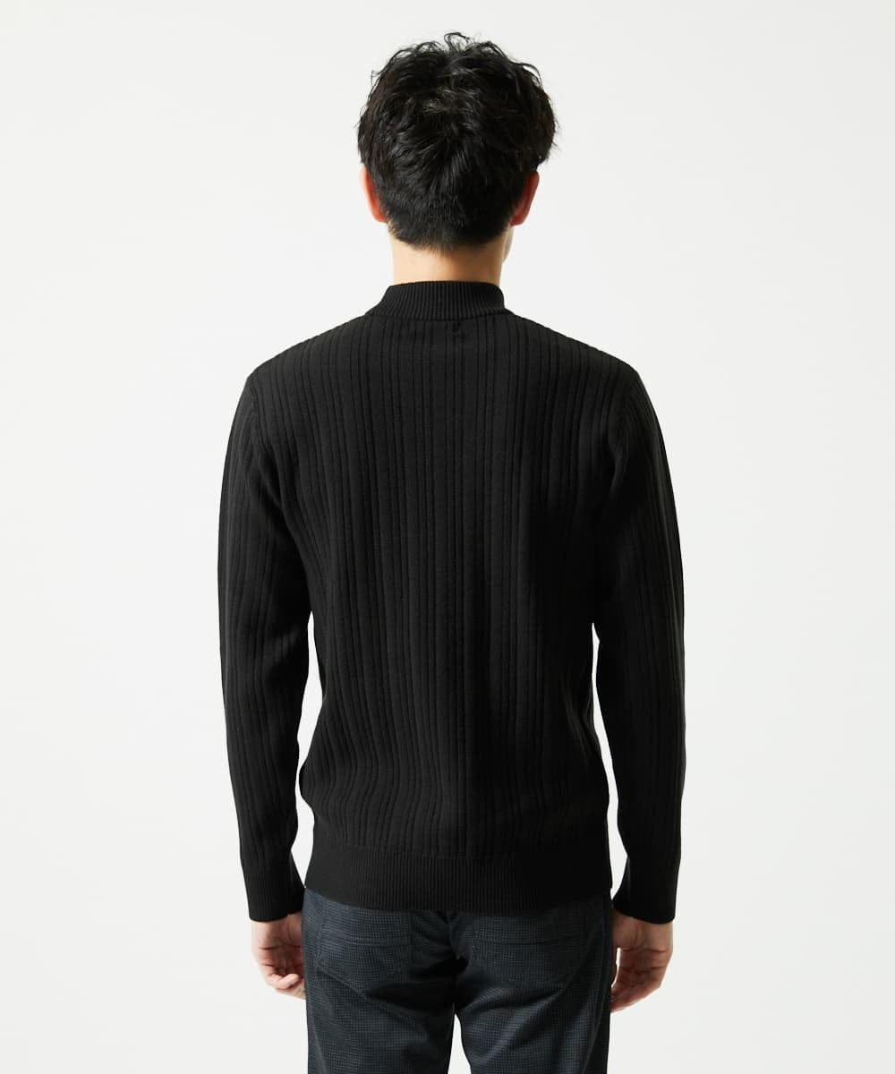 MKFAD61099 MK MICHEL KLEIN HOMME(MKミッシェルクランオム) モックネックニット / ランダムタックストライプ ブラック
