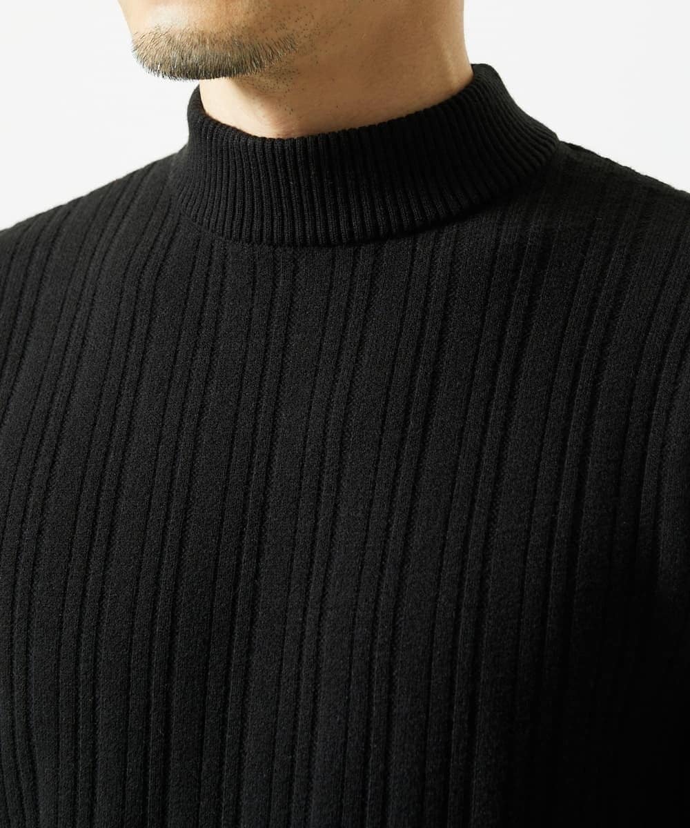 MKFAD61099 MK MICHEL KLEIN HOMME(MKミッシェルクランオム) モックネックニット / ランダムタックストライプ ブラック