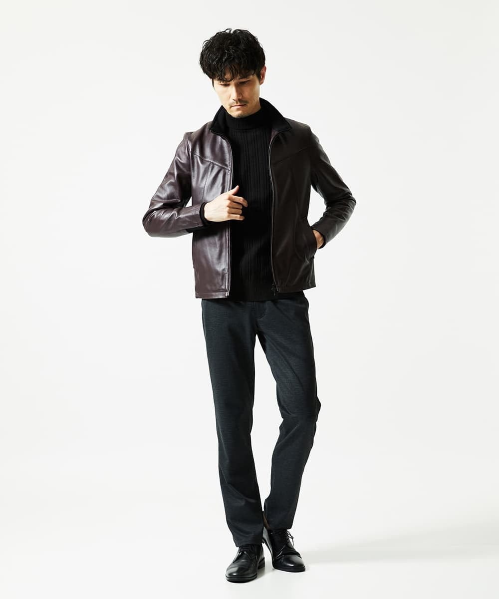 MKFAD61099 MK MICHEL KLEIN HOMME(MKミッシェルクランオム) モックネックニット / ランダムタックストライプ ブラック
