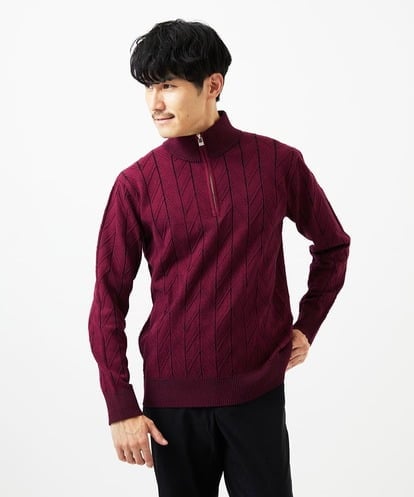 MKFAD62110 MK MICHEL KLEIN HOMME 【洗える/リサイクル糸使用】ハーフジップニット / ミックスヘリンボン