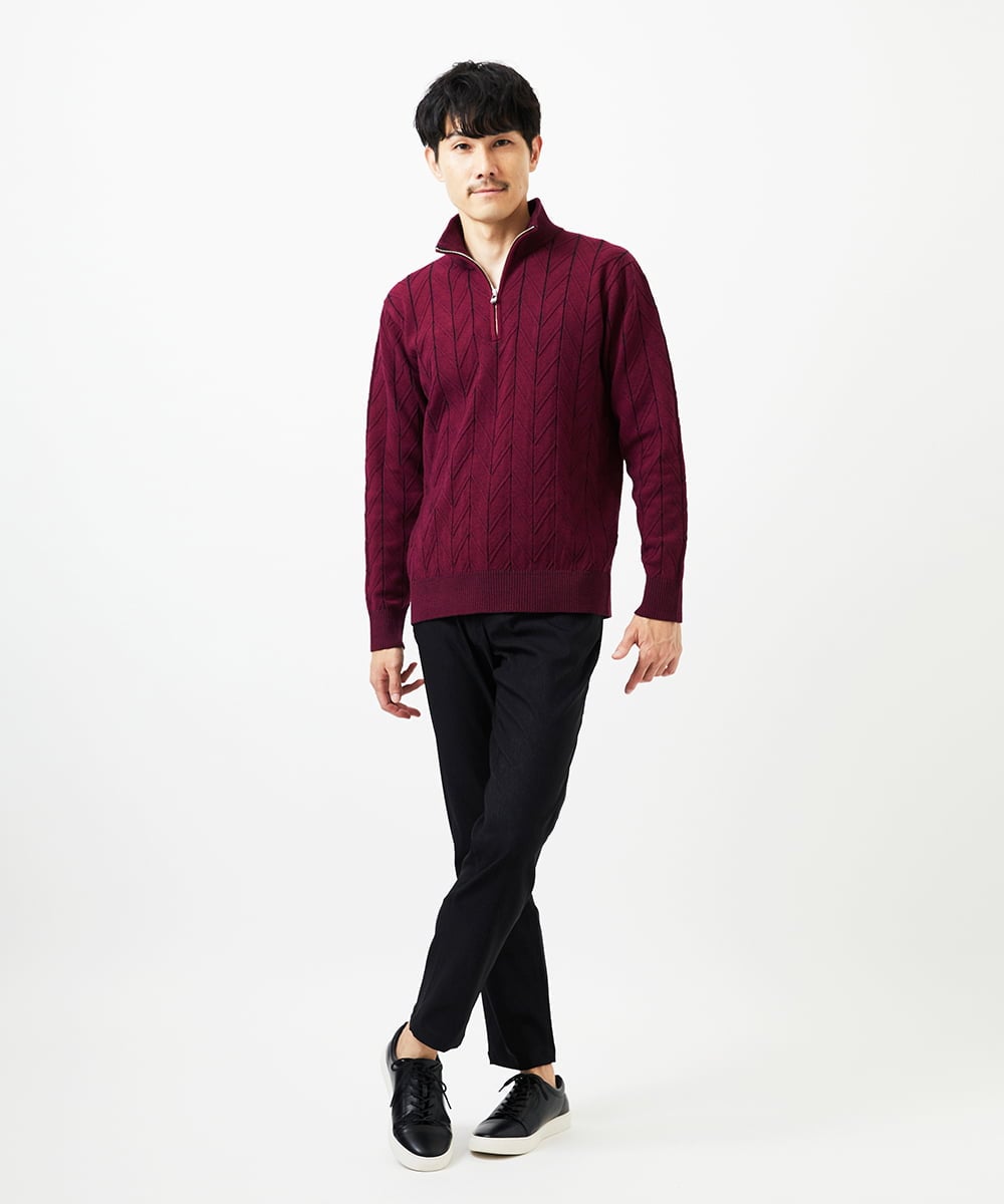 MKFAD62110 MK MICHEL KLEIN HOMME(MKミッシェルクランオム) スマートハーフジップニット / ミックスヘリンボン パープル