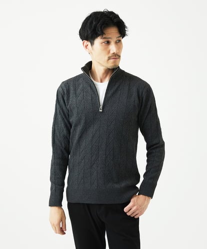 MKFAD62110 MK MICHEL KLEIN HOMME スマートハーフジップニット / ミックスヘリンボン