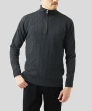 MKFAD62110 MK MICHEL KLEIN HOMME(MKミッシェルクランオム) 【洗える/リサイクル糸使用】ハーフジップニット / ミックスヘリンボン ダークグレー