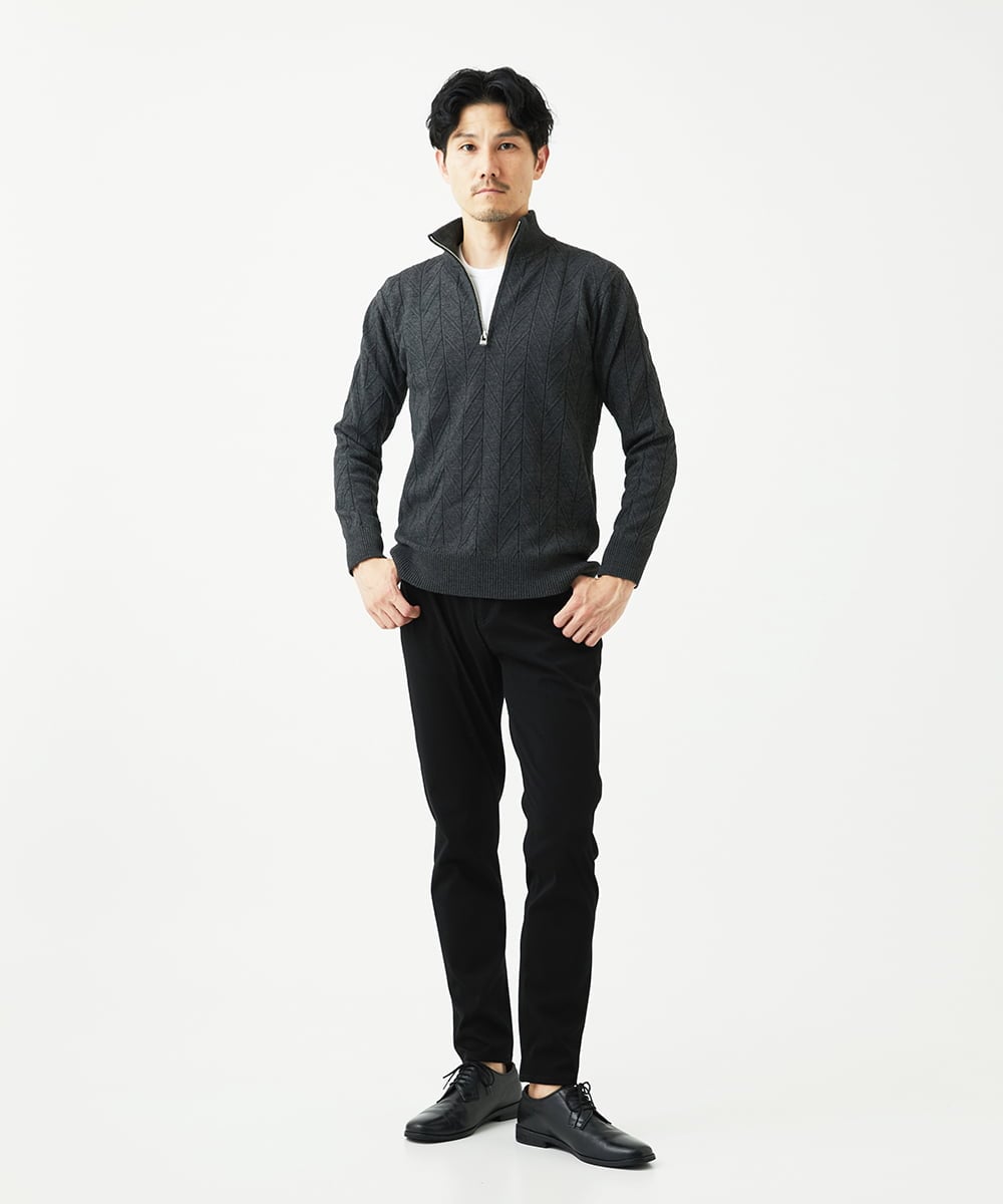 MKFAD62110 MK MICHEL KLEIN HOMME(MKミッシェルクランオム) スマートハーフジップニット / ミックスヘリンボン ダークグレー