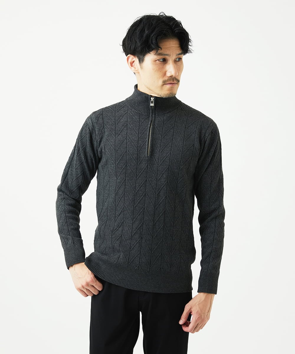 MKFAD62110 MK MICHEL KLEIN HOMME(MKミッシェルクランオム) スマートハーフジップニット / ミックスヘリンボン ダークグレー