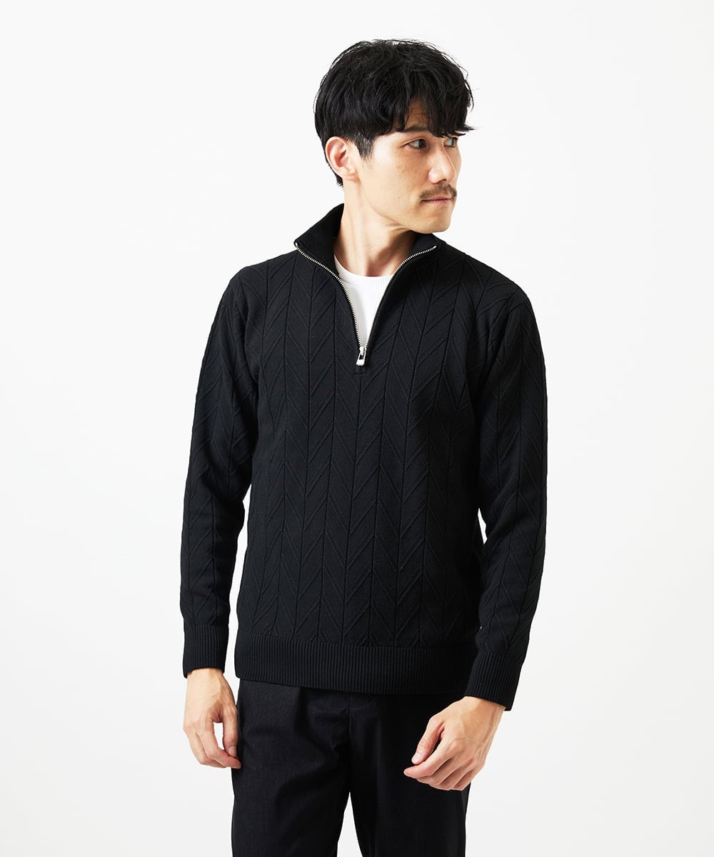 MKFAD62110 MK MICHEL KLEIN HOMME(MKミッシェルクランオム) スマートハーフジップニット / ミックスヘリンボン ブラック