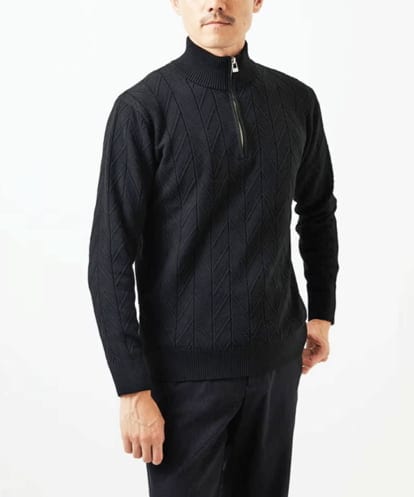 MKFAD62110 MK MICHEL KLEIN HOMME 【洗える/リサイクル糸使用】ハーフジップニット / ミックスヘリンボン