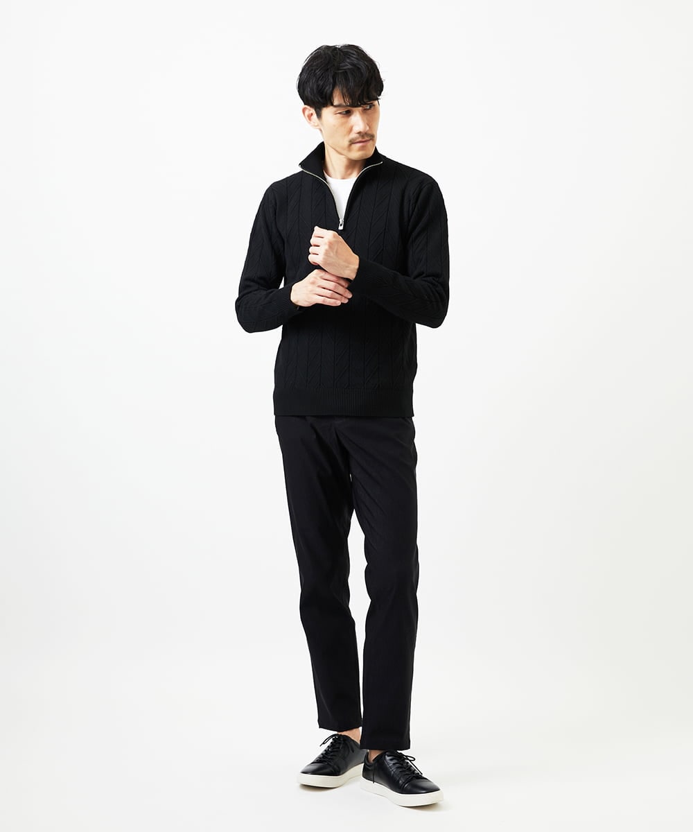 MKFAD62110 MK MICHEL KLEIN HOMME(MKミッシェルクランオム) スマートハーフジップニット / ミックスヘリンボン ブラック