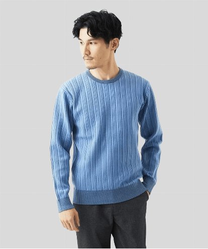MKFAD63099 MK MICHEL KLEIN HOMME 【クルーネック/洗濯機で洗える】ランダムタックストライプクルーネックニット