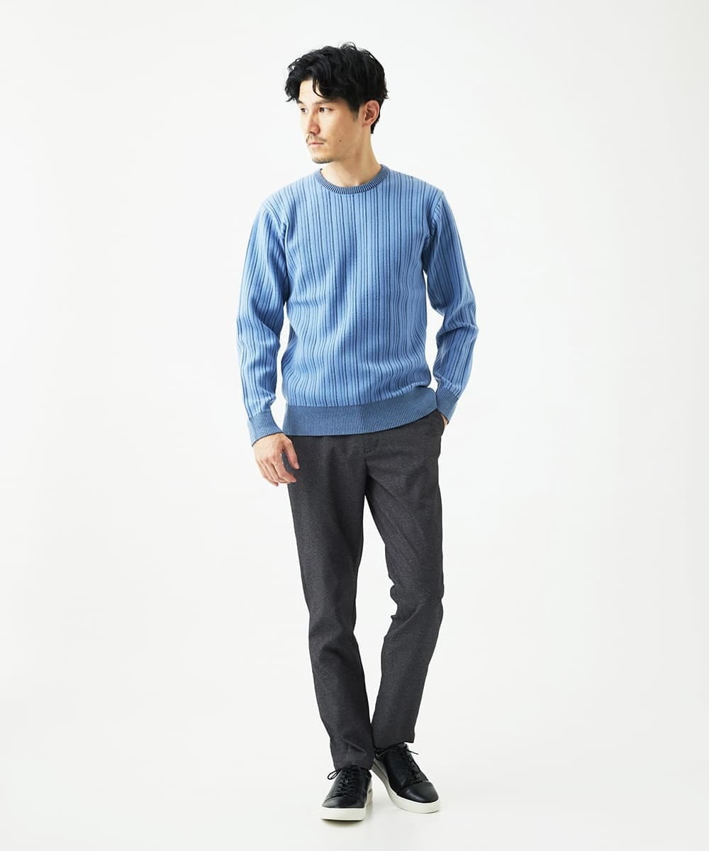 MKFAD63099 MK MICHEL KLEIN HOMME(MKミッシェルクランオム) クルーネックニット / ランダムタックストライプ ライトブルー
