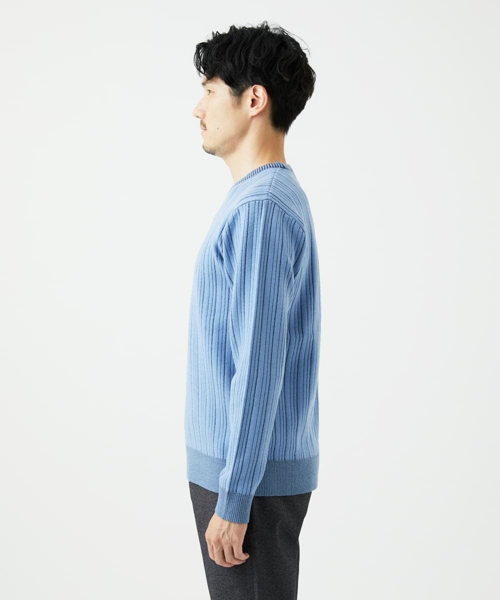 MKFAD63099 MK MICHEL KLEIN HOMME(MKミッシェルクランオム) クルーネックニット / ランダムタックストライプ ライトブルー
