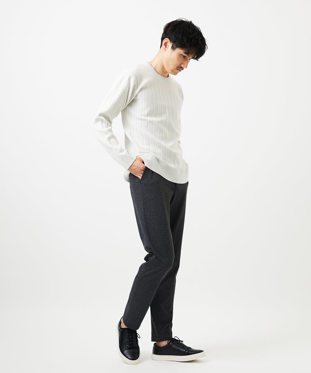 MKFAD63099 MK MICHEL KLEIN HOMME(MKミッシェルクランオム) クルーネックニット / ランダムタックストライプ ライトグレー