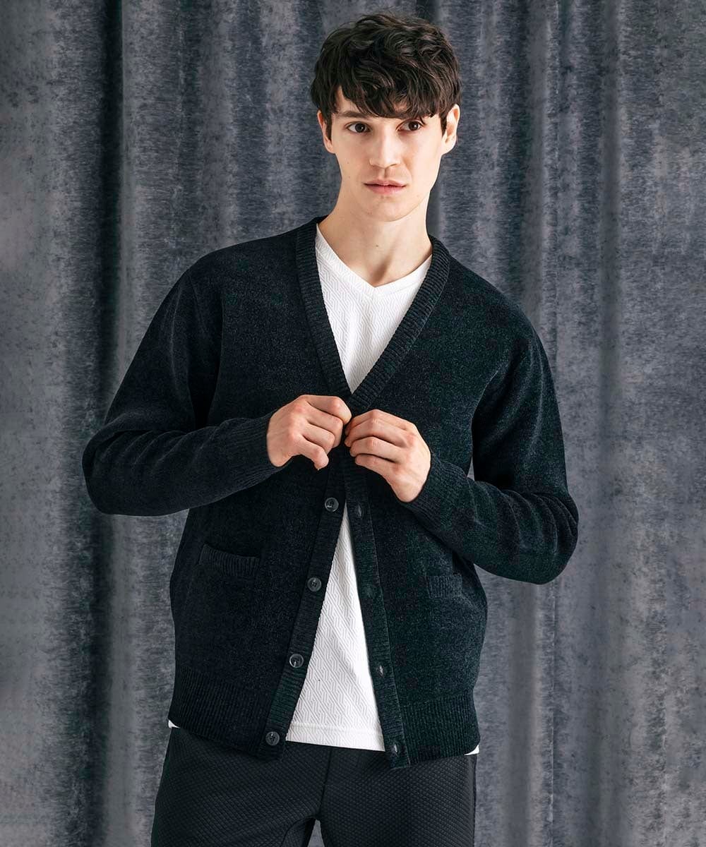 MKFAF10110 MK MICHEL KLEIN HOMME(MKミッシェルクランオム) 【洗える】ダブルフェイス モールカーディガン ブラック