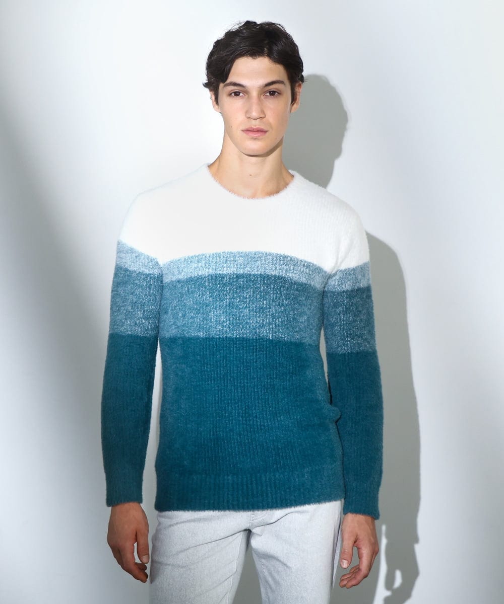 MKFAF25095 MK MICHEL KLEIN HOMME(MKミッシェルクランオム) プルオーバーニット / フェザーヤーン グリーン