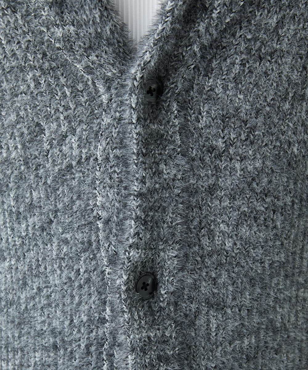 MKFAF26130 MK MICHEL KLEIN HOMME(MKミッシェルクランオム) ショールカラーニット / フェザーヤーン グレー