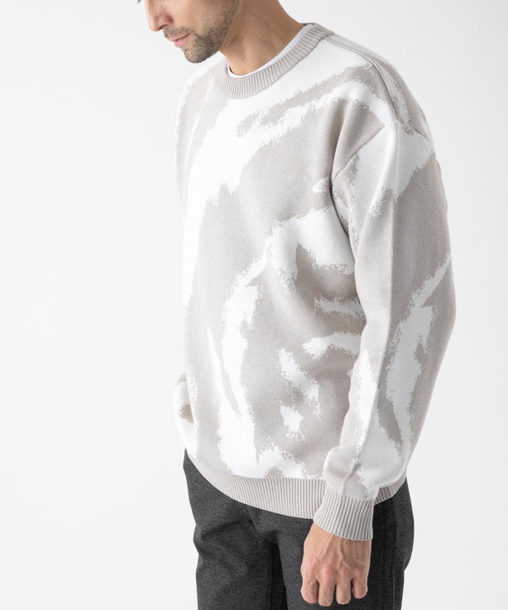 MKFAF85090 MK MICHEL KLEIN HOMME(MKミッシェルクランオム) 【リラックスシルエット/洗える】ジャガードニット ベージュ