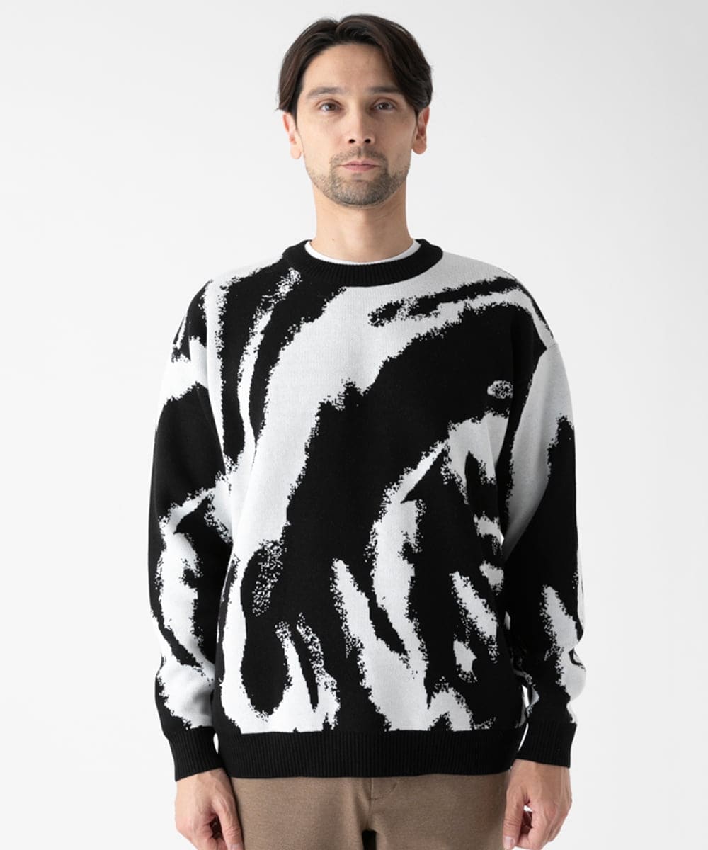 MKFAF85090 MK MICHEL KLEIN HOMME(MKミッシェルクランオム) 【リラックスシルエット/洗える】ジャガードニット ブラック