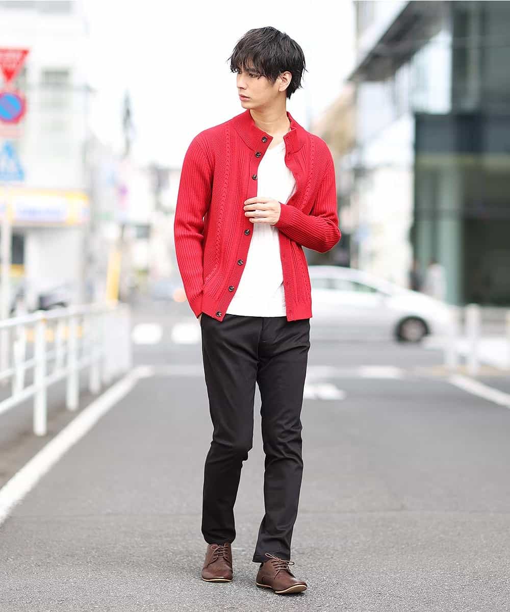 MKFAM53110 MK MICHEL KLEIN HOMME(MKミッシェルクランオム) カーディガン／アランケーブルディライト レッド