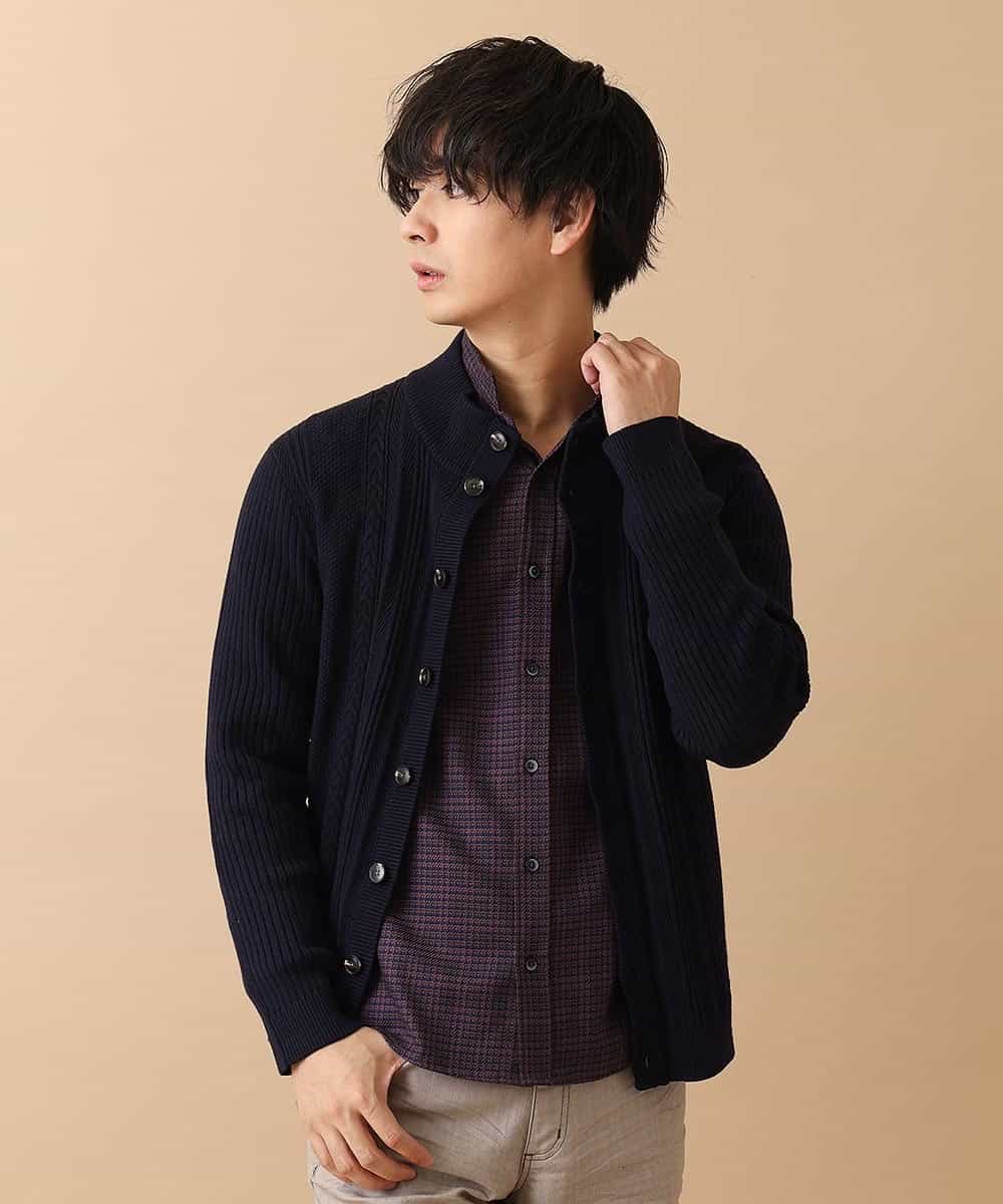 MKFAM53110 MK MICHEL KLEIN HOMME(MKミッシェルクランオム) カーディガン／アランケーブルディライト ネイビー