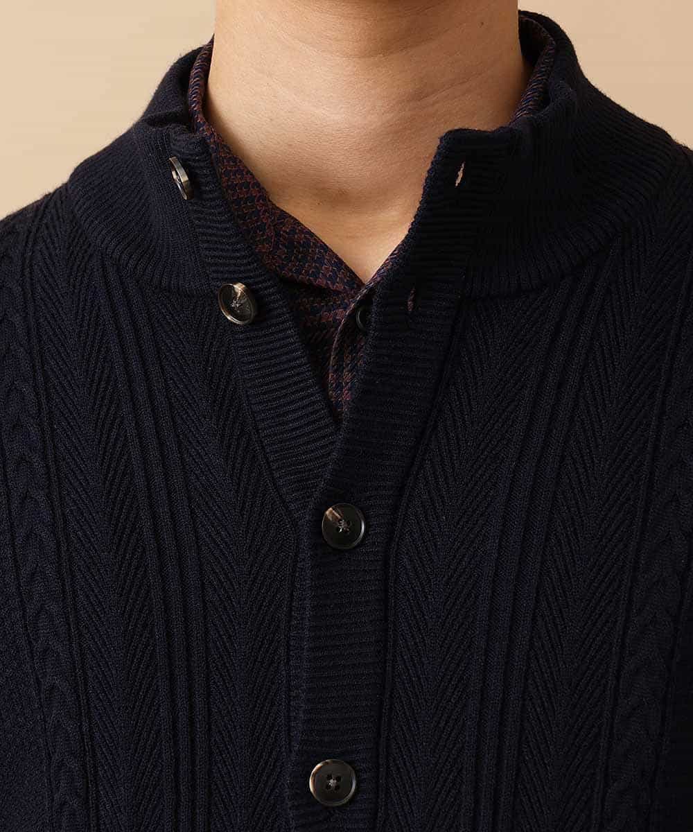 MKFAM53110 MK MICHEL KLEIN HOMME(MKミッシェルクランオム) カーディガン／アランケーブルディライト ネイビー