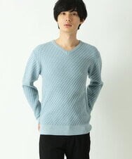 MKFAS50089 MK MICHEL KLEIN HOMME(MKミッシェルクランオム) Vネックニット / デオドラントヘリンボーン ライトブルー(50)