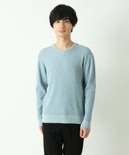 MKFAS50089 MK MICHEL KLEIN HOMME(MKミッシェルクランオム) Vネックニット / デオドラントヘリンボーン ライトブルー(50)