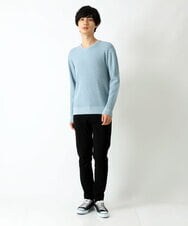 MKFAS50089 MK MICHEL KLEIN HOMME(MKミッシェルクランオム) Vネックニット / デオドラントヘリンボーン ライトブルー(50)