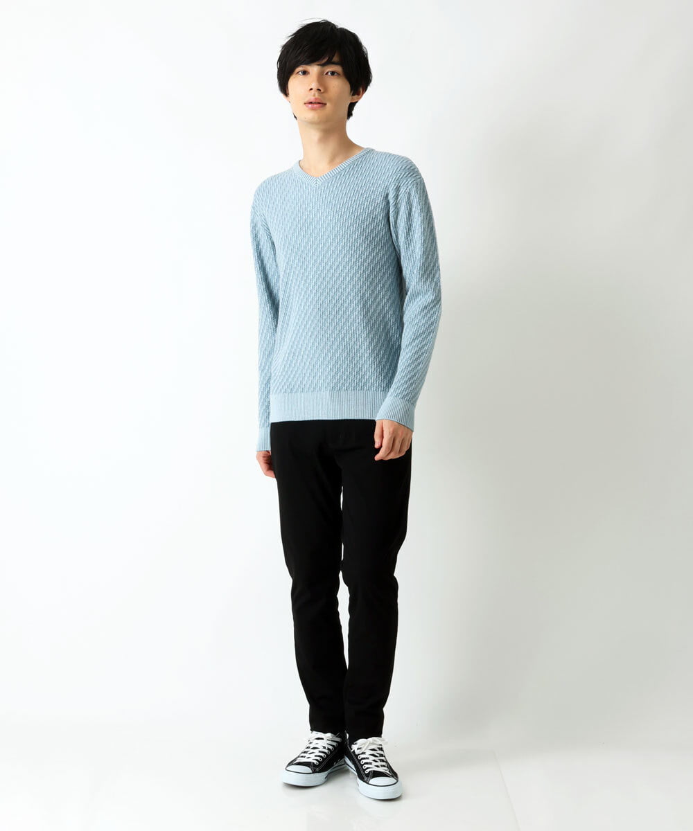 MKFAS50089 MK MICHEL KLEIN HOMME(MKミッシェルクランオム) Vネックニット / デオドラントヘリンボーン ライトブルー(50)