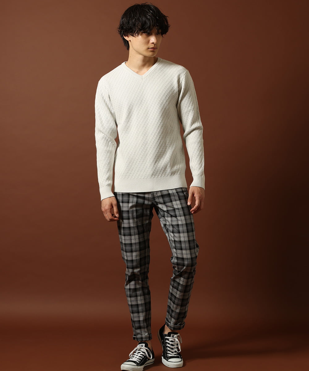 MKFAS50089 MK MICHEL KLEIN HOMME(MKミッシェルクランオム) Vネックニット / デオドラントヘリンボーン ホワイト(90)