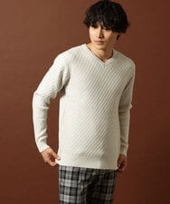 MKFAS50089 MK MICHEL KLEIN HOMME(MKミッシェルクランオム) Vネックニット / デオドラントヘリンボーン ホワイト(90)