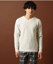 MKFAS50089 MK MICHEL KLEIN HOMME(MKミッシェルクランオム) Vネックニット / デオドラントヘリンボーン ホワイト(90)
