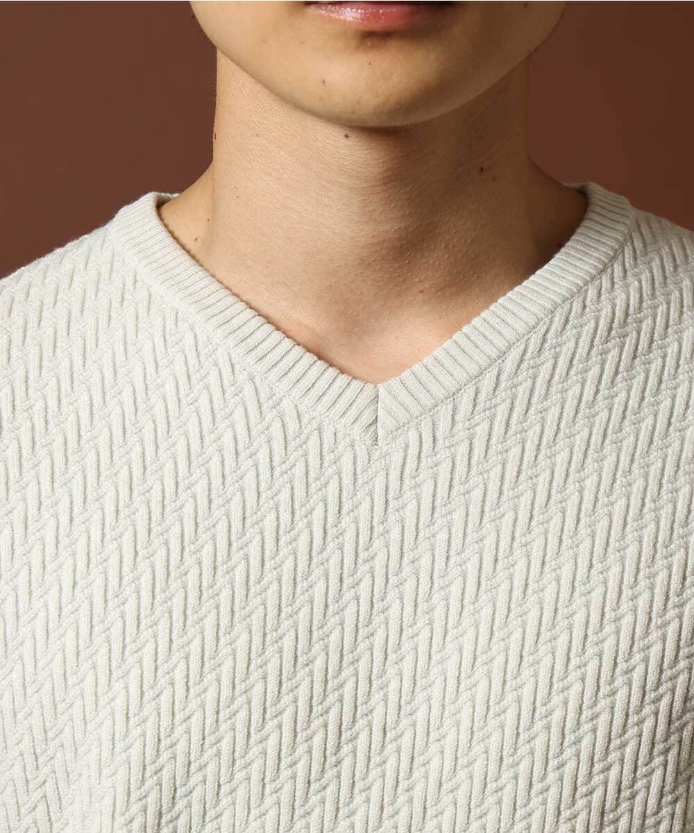 MKFAS50089 MK MICHEL KLEIN HOMME(MKミッシェルクランオム) Vネックニット / デオドラントヘリンボーン ホワイト(90)