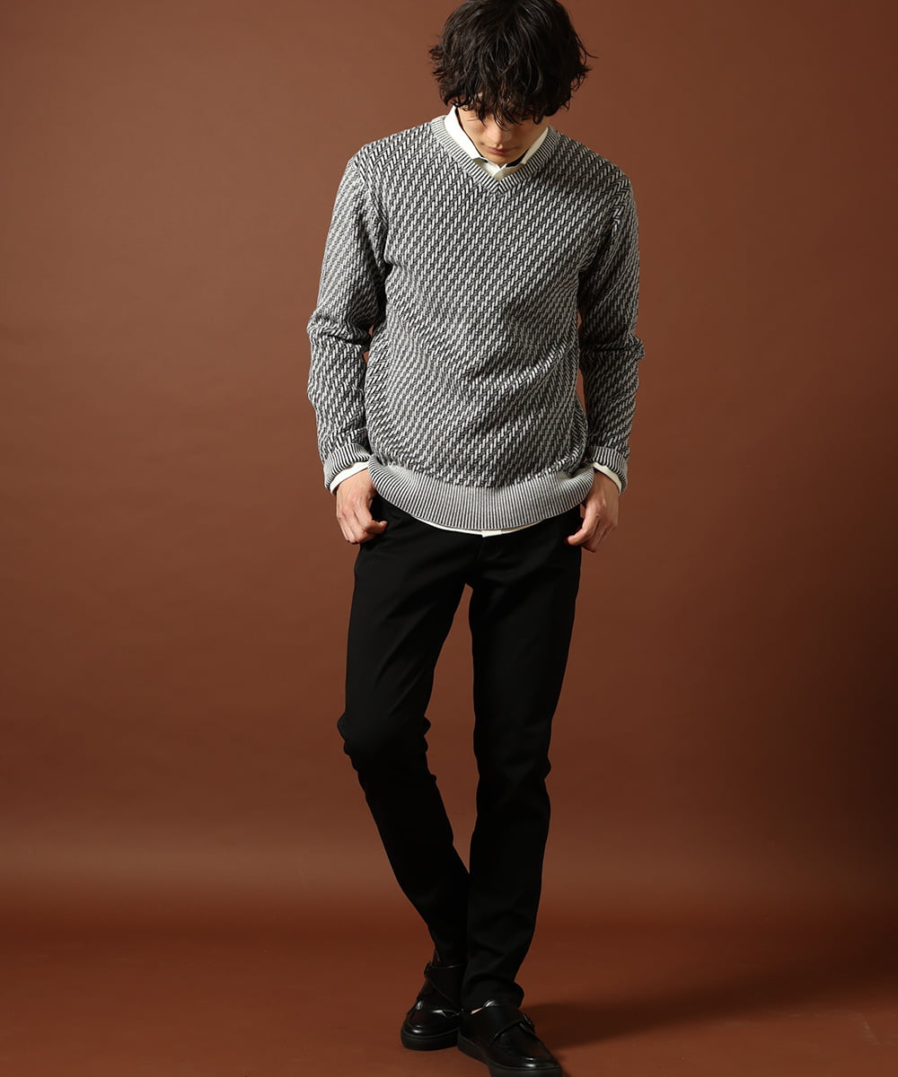 MKFAS50089 MK MICHEL KLEIN HOMME(MKミッシェルクランオム) Vネックニット / デオドラントヘリンボーン ダークグレー(93)