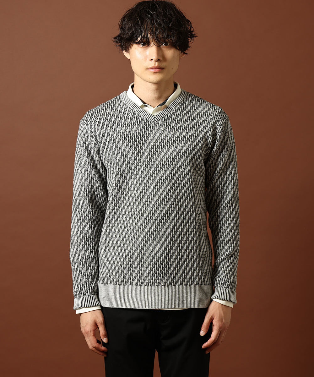 MKFAS50089 MK MICHEL KLEIN HOMME(MKミッシェルクランオム) Vネックニット / デオドラントヘリンボーン ダークグレー(93)