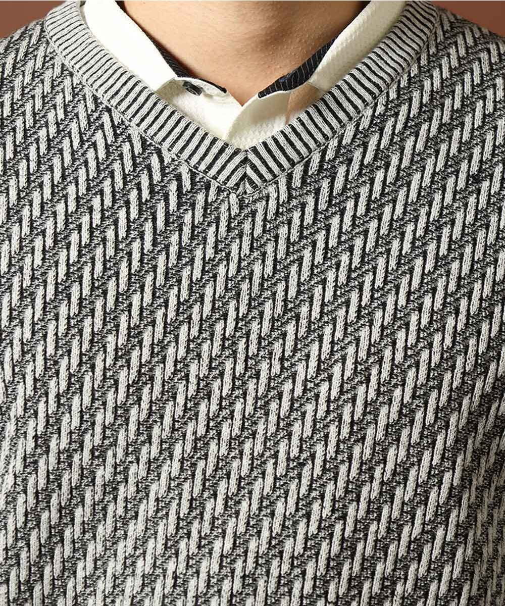 MKFAS50089 MK MICHEL KLEIN HOMME(MKミッシェルクランオム) Vネックニット / デオドラントヘリンボーン ダークグレー(93)