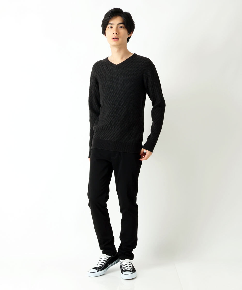MKFAS50089 MK MICHEL KLEIN HOMME(MKミッシェルクランオム) Vネックニット / デオドラントヘリンボーン ブラック(94)