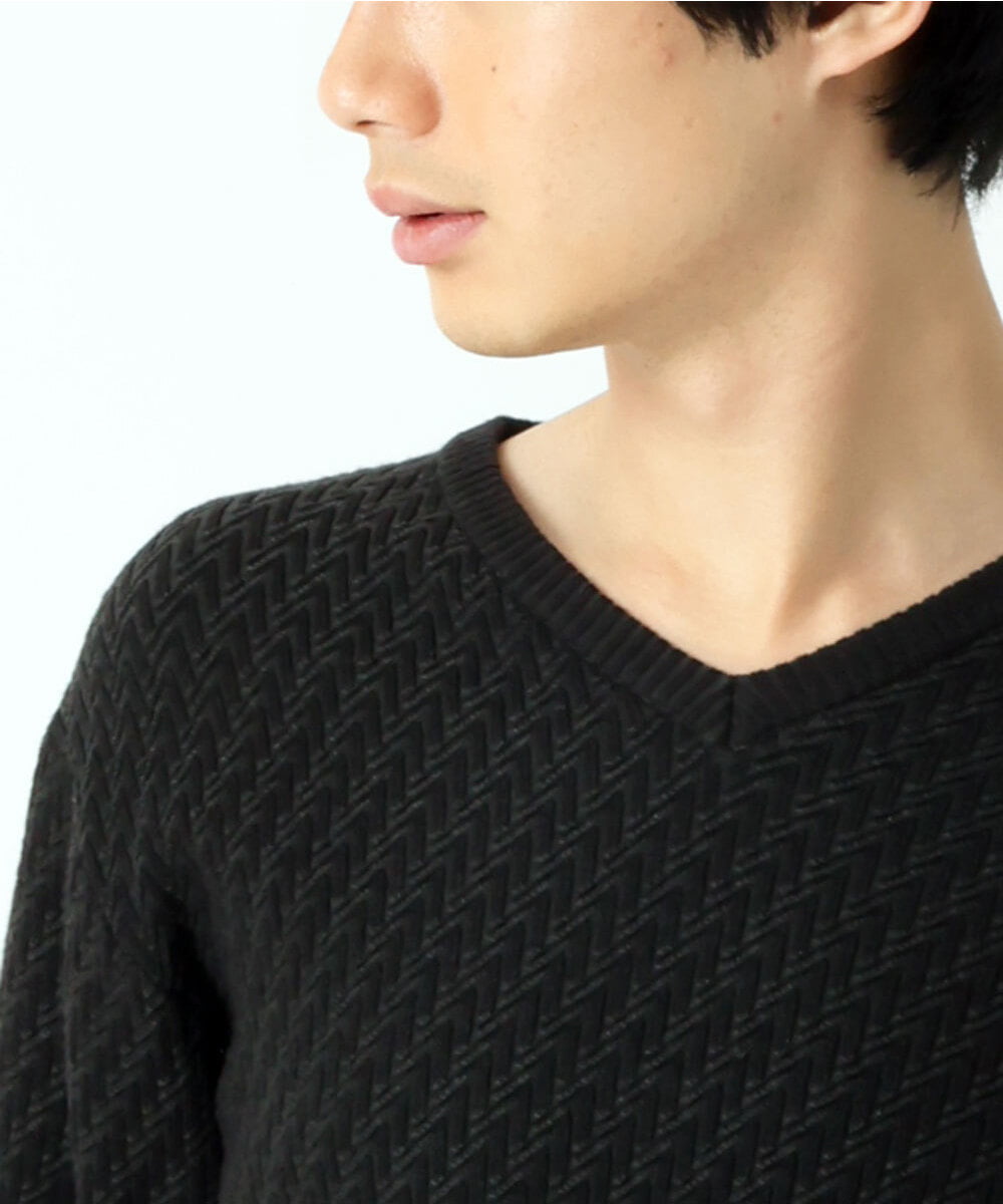 MKFAS50089 MK MICHEL KLEIN HOMME(MKミッシェルクランオム) Vネックニット / デオドラントヘリンボーン ブラック(94)