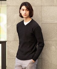 MKFAS50089 MK MICHEL KLEIN HOMME(MKミッシェルクランオム) Vネックニット / デオドラントヘリンボーン ブラック(94)