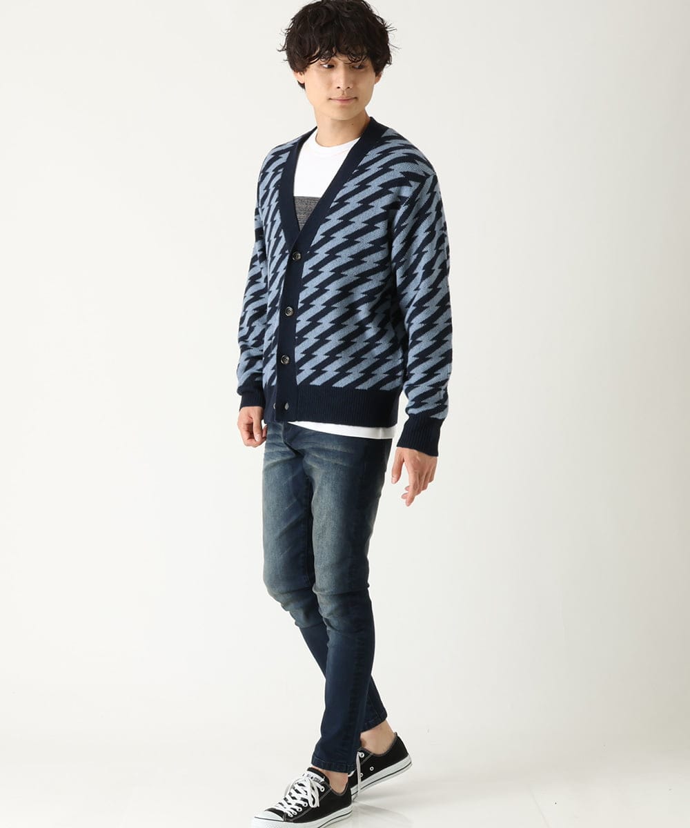 MKFAU32090 MK MICHEL KLEIN HOMME(MKミッシェルクランオム) サンダー柄カーディガン ネイビー(57)